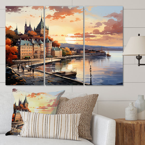 Winston Porter Quebec City Touristic City I On Canvas 3 Pieces Print